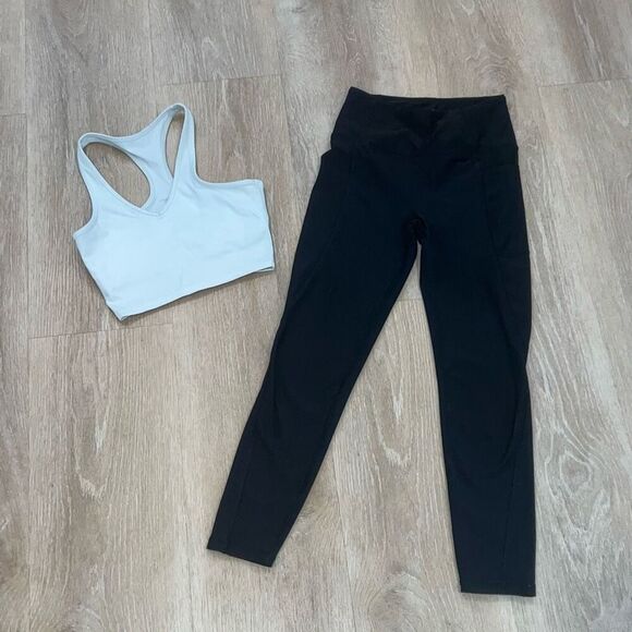 X by Gottex White Racerback Sports Bra & Black Leggings Workout Set, Women’s XS - Picture 5 of 7